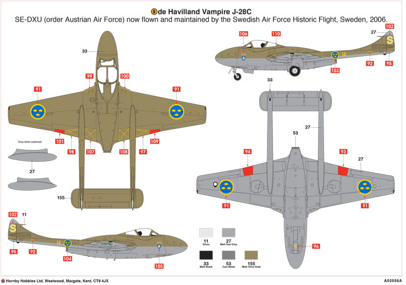 Airfix 1:72 De Havilland Vampire T.11/J-28C A02058A