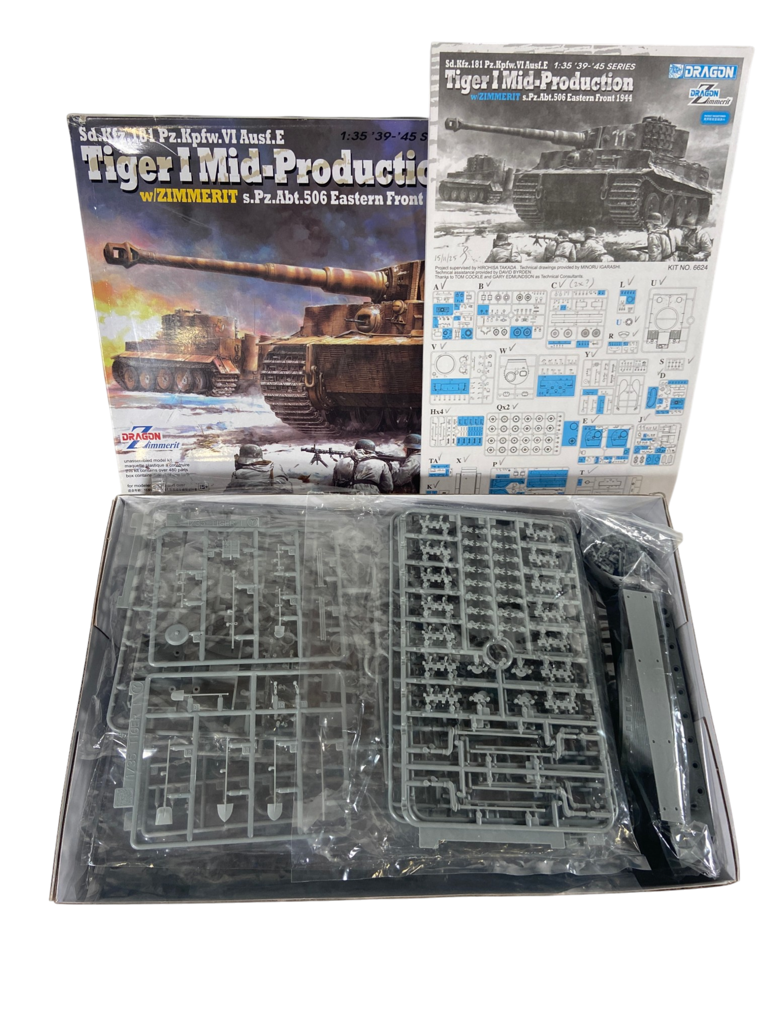 Dragon 1:35 Pz.Kpfw.VI Ausf.E Tiger I Mid Production w/Zimmerit s.Pz.Abt.506 Eastern Front 1944 w/Magic Track 6624