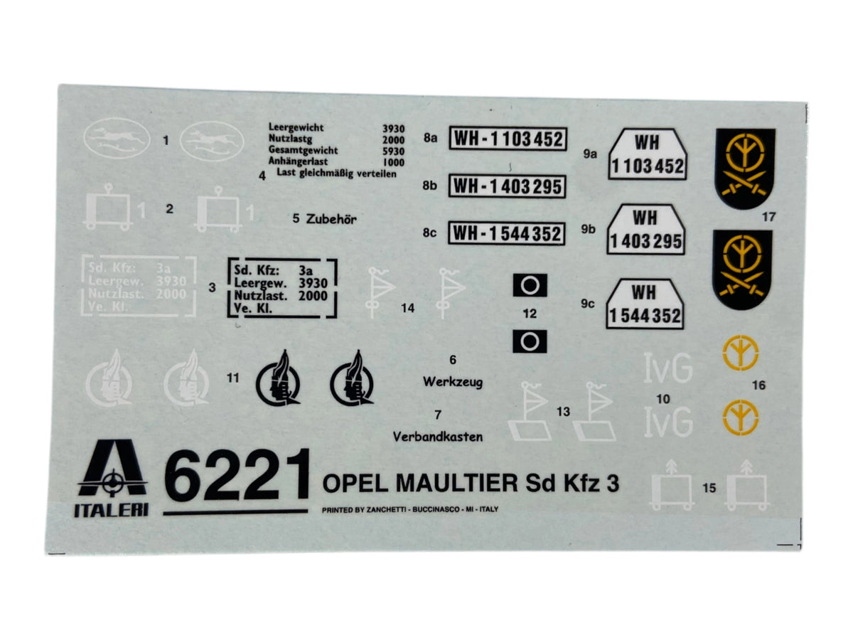 Italeri 1:35 Opel Maultier German Half Track Sd. Kfz. 3 & 20mm Flak 38 mit Sd. Ah. 51 6221