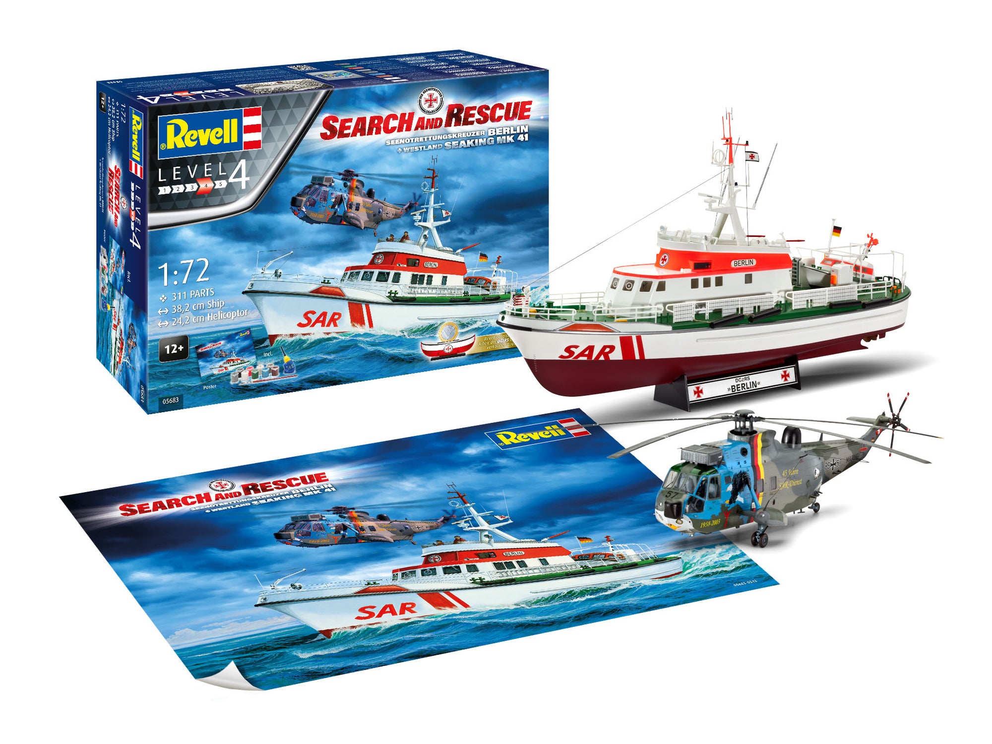 Revell 1:72 Search and Rescue Seenotrettungskreuzer Berlin + Westland Seaking Mk 41 05683