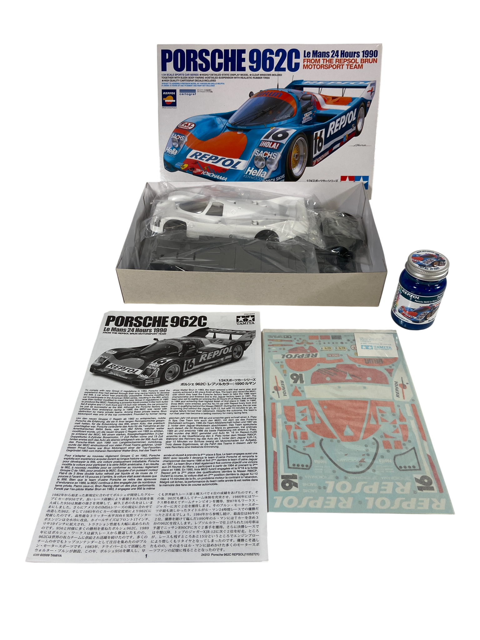 Tamiya 1:24 Porsche 962C Le Mans 24 Hours 1990 Repsol Brun Motorsport Team incl. verf 24313